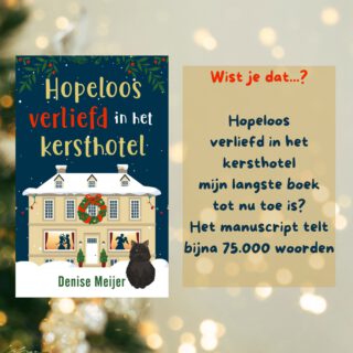 NOG EEN WEEK!

Jaaa, volgende week kan je eindelijk Hopeloos verliefd in het kersthotel lezen en luisteren! 🎄

In principe zou Hopeloos verliefd in het kersthotel ook een kortverhaal worden, maar soms lopen dingen even anders 😝

Lezers denken vaak in aantal pagina's en schrijvers in aantal woorden, dus 'hoeveel pagina's is het dan?' vind ik een lastige vraag, maar ter vergelijking: mijn verhalen tot nu toe zaten meestal tussen de 30.000 en 40.000 woorden 😏

Extra veel lees/luisterplezier, dus! 

#denisemeijer @loftpublishing  #hopeloosverliefdinhetkersthotel #kerst #kerstboek #zininfeelgood #feelgoodboek #feelgoodroman #kerstroman #zininkerst #lezenisleuk #ikleesnederlands #ikleesnls @zininfeelgood