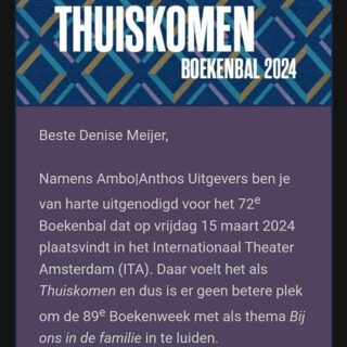 Kan iemand me even knijpen? 😵

Maandag werd ik gebeld door Jennifer van @loftpublishing met de vraag of ik 15 maart wat te doen had, en toen ze zei waar het voor was heb ik haar volgens mij even doof gemaakt 🤓

Nu ik ook de mail van het CPNB heb, begin in het echt te geloven... Holy shit, ik ga naar het Boekenbal!!! 

Met medelofties @jetnijlandauteur en @nan_adams_books ga ik een hele avond swingen en shinen en wat heb ik er zin in!!!

Heeeeel erg bedankt dat ik erbij mag zijn ❤️